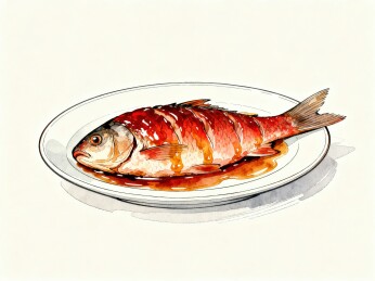 红烧鱼水彩插画美食