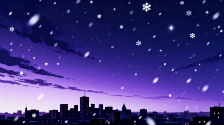 冬夜星空飘雪城市景观