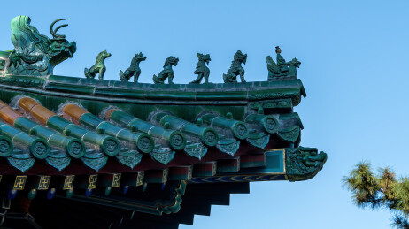 中国传统屋顶建筑脊兽特写