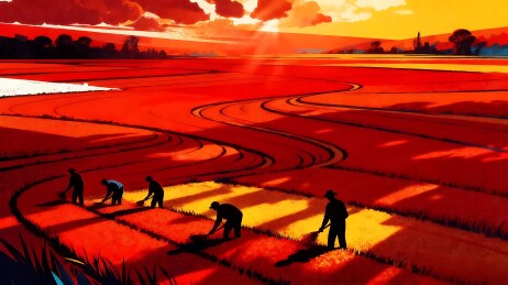 农耕劳作剪影图