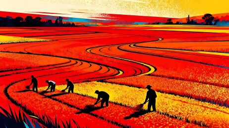 农耕劳作剪影图