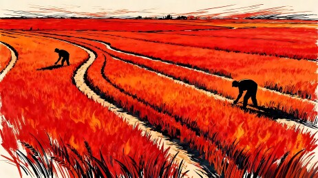 农耕劳作剪影图