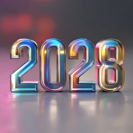炫彩金属2028立体数字3D渲染素材