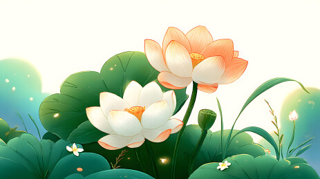 夏至荷塘里盛开的白莲花