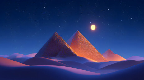 夜空下金字塔梦幻沙漠景观