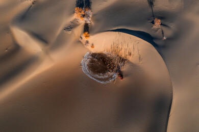 中国新疆巴州尉犁县塔里木河塔克拉玛干沙漠