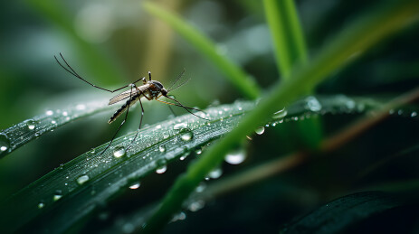 晨露草叶上的蚊子