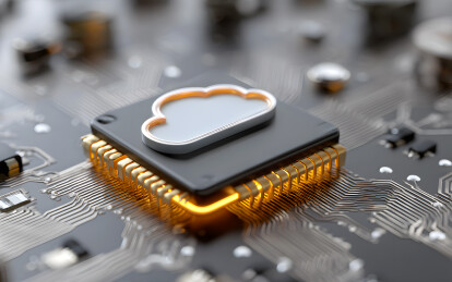 芯片电路板上一个云计算标记