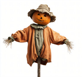 南瓜头稻草人孤立在背景上