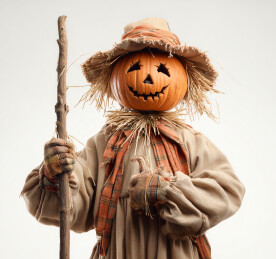 南瓜头稻草人孤立在背景上