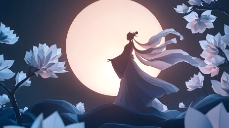 月下汉服女子剪影