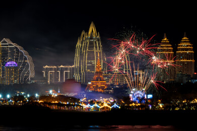 西双版纳告庄西双景夜空绚烂烟花秀