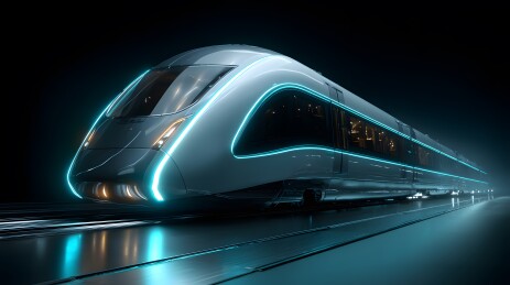 未来感高速列车行驶在轨道上