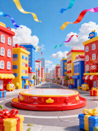 3d卡通小镇购物街场景展台