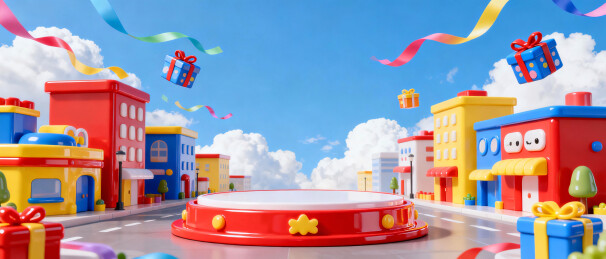 3d卡通小镇购物街场景展台