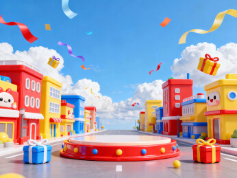 3d卡通小镇购物街场景展台