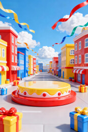 3d卡通小镇购物街场景展台
