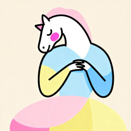 多巴胺活力色系弧形色块拟人马插画