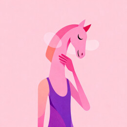 多巴胺活力色系弧形色块拟人马插画