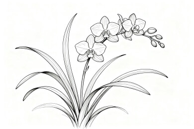 黑白线条兰花图