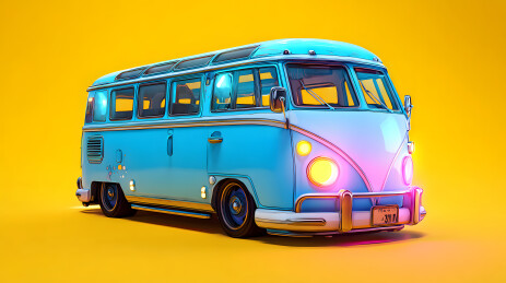 蓝色复古巴士校车