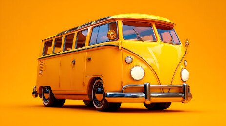 黄色复古面包车特写
