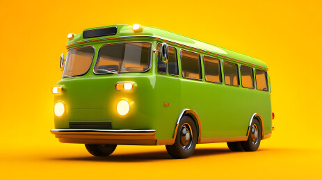 绿色复古巴士校车黄色背景
