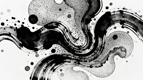 黑白的抽象墨迹笔刷泼墨艺术
