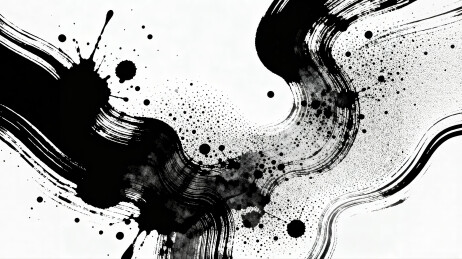 黑白的抽象墨迹笔刷泼墨艺术
