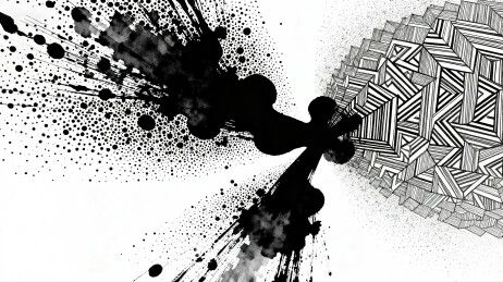 黑白的抽象墨迹笔刷泼墨艺术