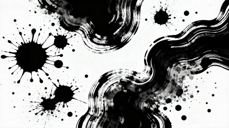 黑白的抽象墨迹笔刷泼墨艺术
