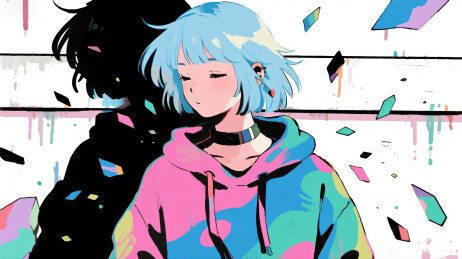 戴项圈的女孩在低头沉思