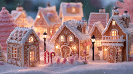 雪夜中的温馨圣诞村