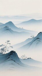 水墨山水雾中峰峦