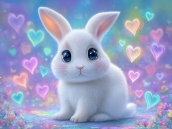 可爱白兔周围满是爱心