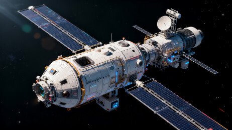 航天器在轨道上插画