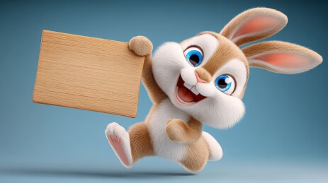 卡通兔子举空白木牌