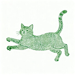 绿色的指纹印小猫咪插画