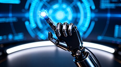 机械手触碰未来科技界面