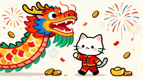 卡通龙猫烟花庆祝新年