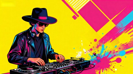 戴帽DJ操作混音台