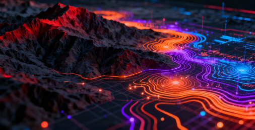 发光线条环绕的山地地形