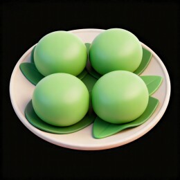 绿色球状食物摆盘特写
