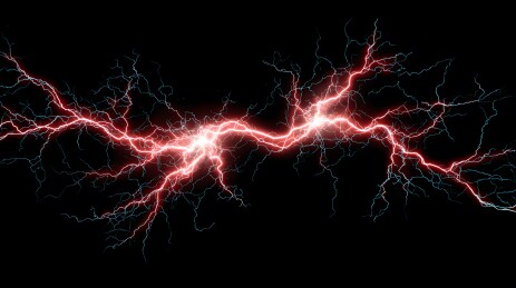 黑色背景上绚丽的红色闪电