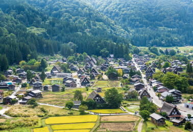 日本岐阜白川乡秋季的自然风光和特色木屋