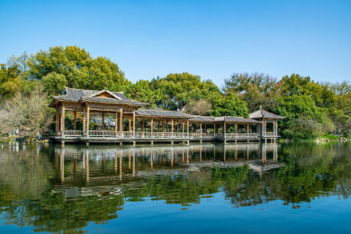 浙江杭州西湖畔江南园林春景