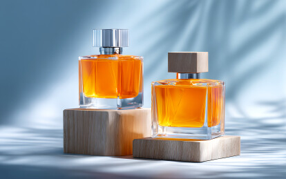 台面上放着两瓶香水