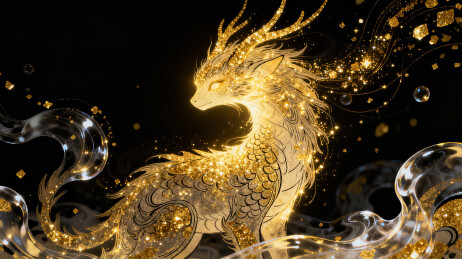 金色粒子异兽古风插画