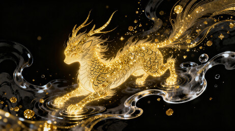 金色粒子异兽古风插画