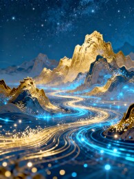 山峦鎏金感奇幻山水展示场景